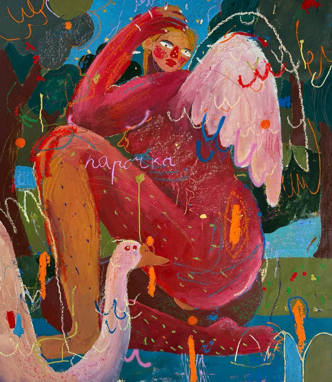 Image of Untitled by Iryna Maksymova, size: 100x100cm, made of Acrylic on canvas, Graphics medium, from Kyiv, priced at $2000